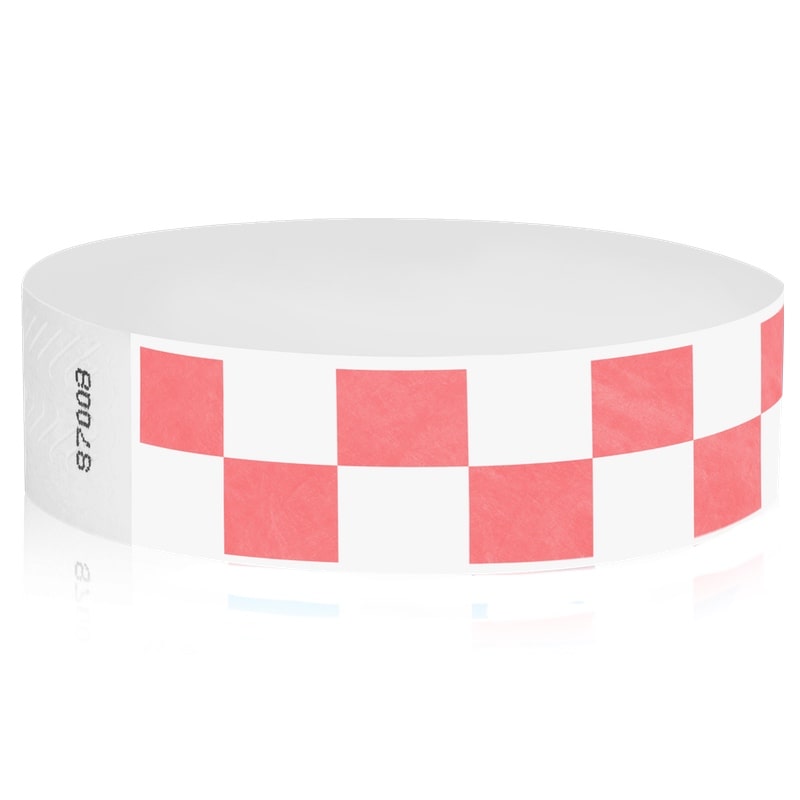 coral red and white checkerboard tyvek wristband