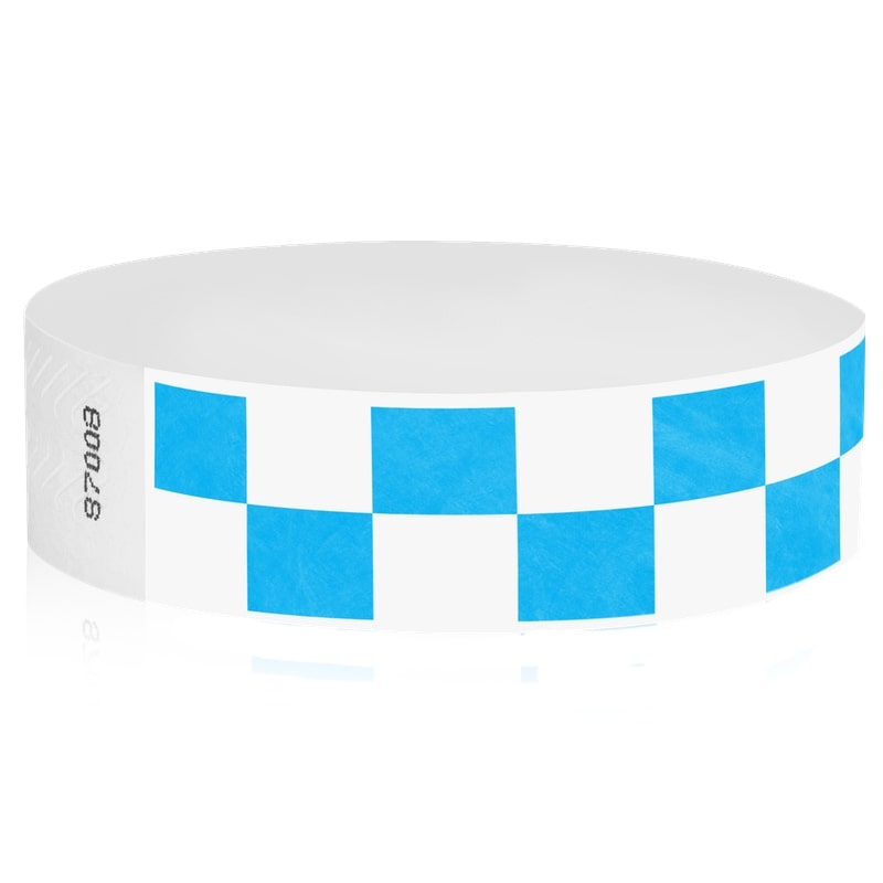 neon blue and white checkerboard tyvek wristband