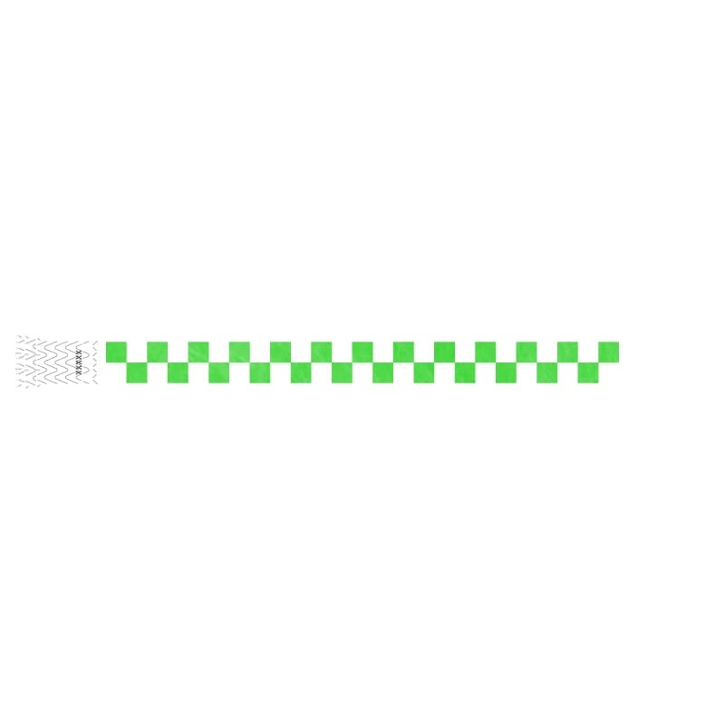 white and neon green checker pattern on a tyvek wristband