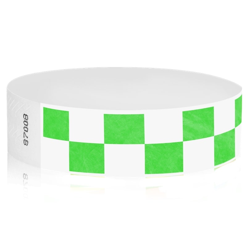 neon green and white checkerboard tyvek wristband