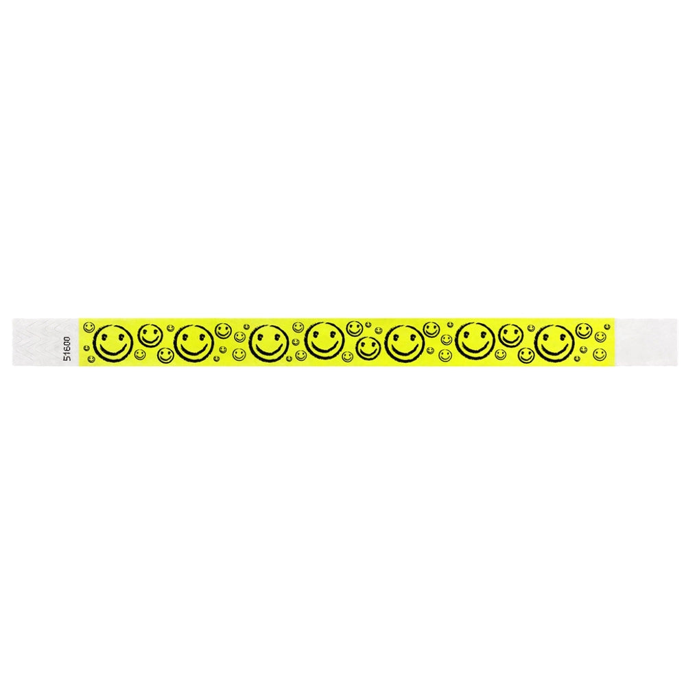 neon yellow tyvek 3/4" wristband with smileys in black