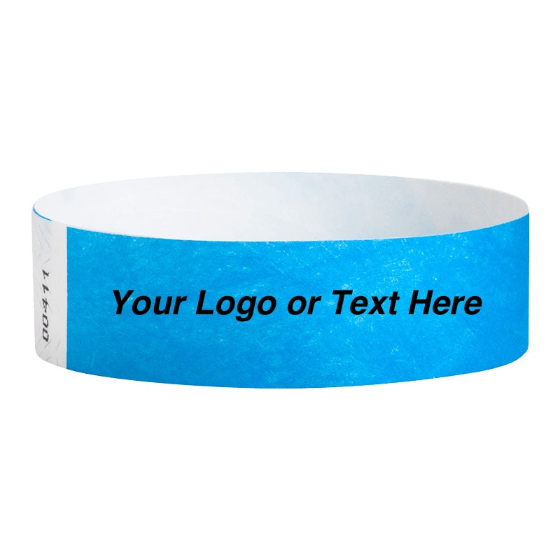 customize your tyvek wristbands - shown in neon blue