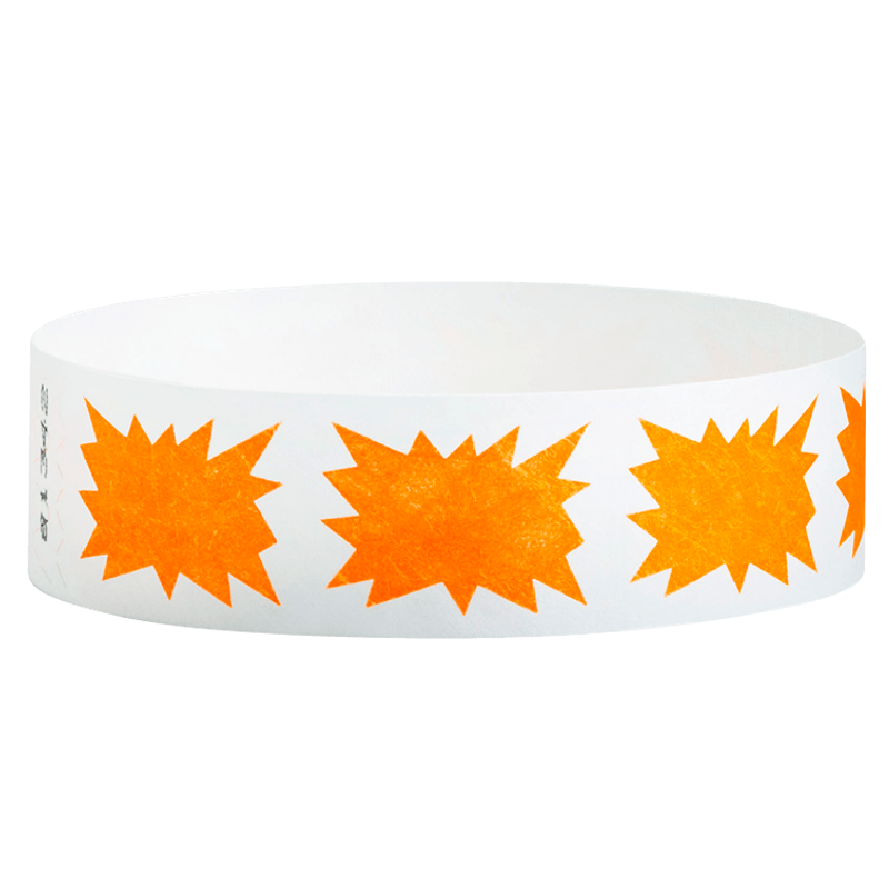 White wristband with orange starburst