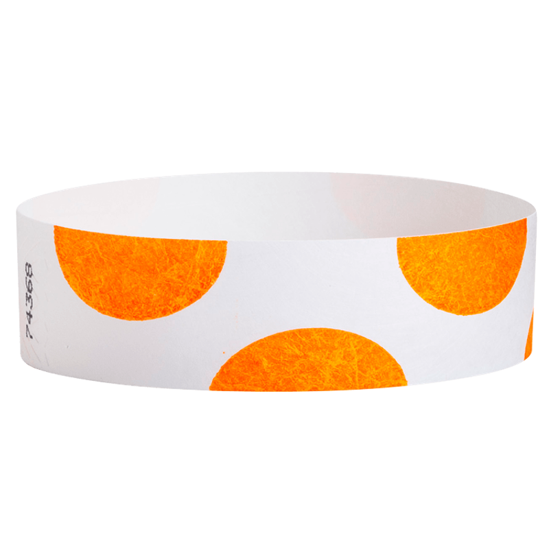 White wristband with orange half-circle patterns