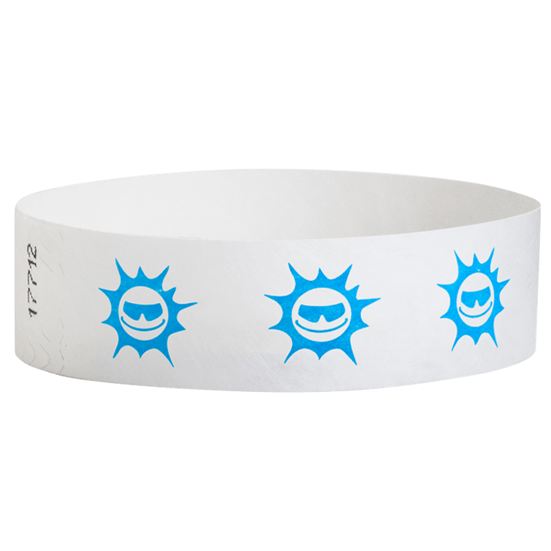 White wristband with blue sun happyface design
