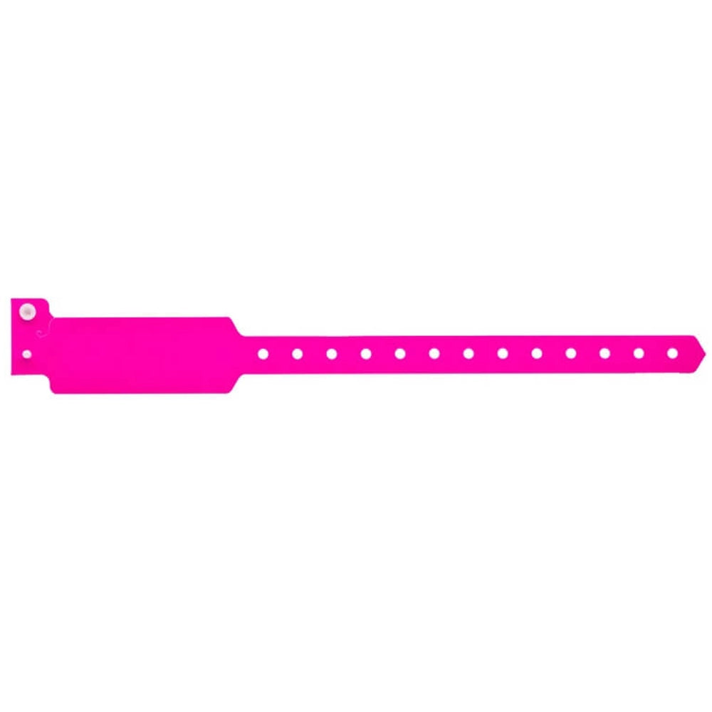 Plastic wide face wristband in neon pink - flat version shown