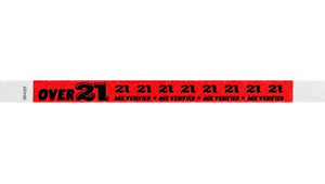 Tyvek 3/4" Wristbands - Over 21 Age Verified - Neon Red