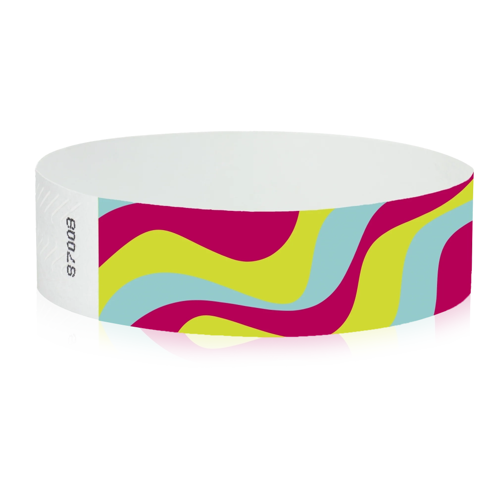 tyvek 3/4" wristband in neon red, neon yellow and aqua groovy stripe pattern