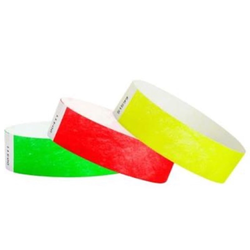 neon yellow, neon red and neon green solid color tyvek wristbands
