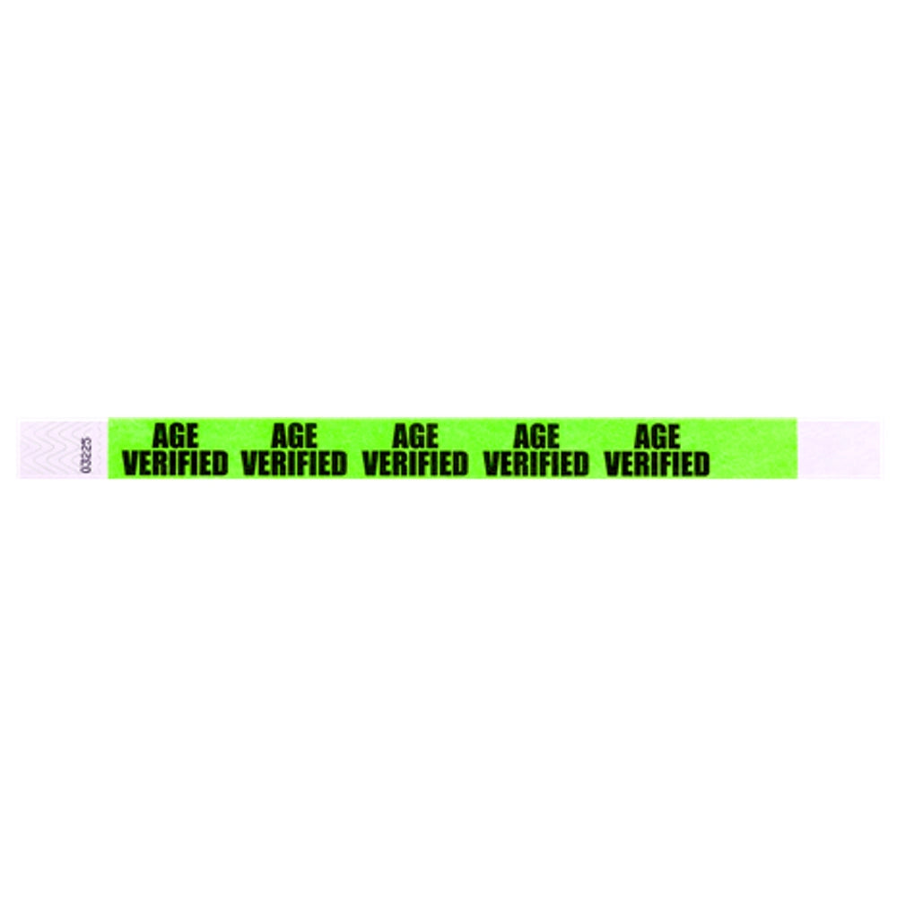 Neon Green tyvek wristband with 'AGE VERIFIED' text in black ink - flat version shown