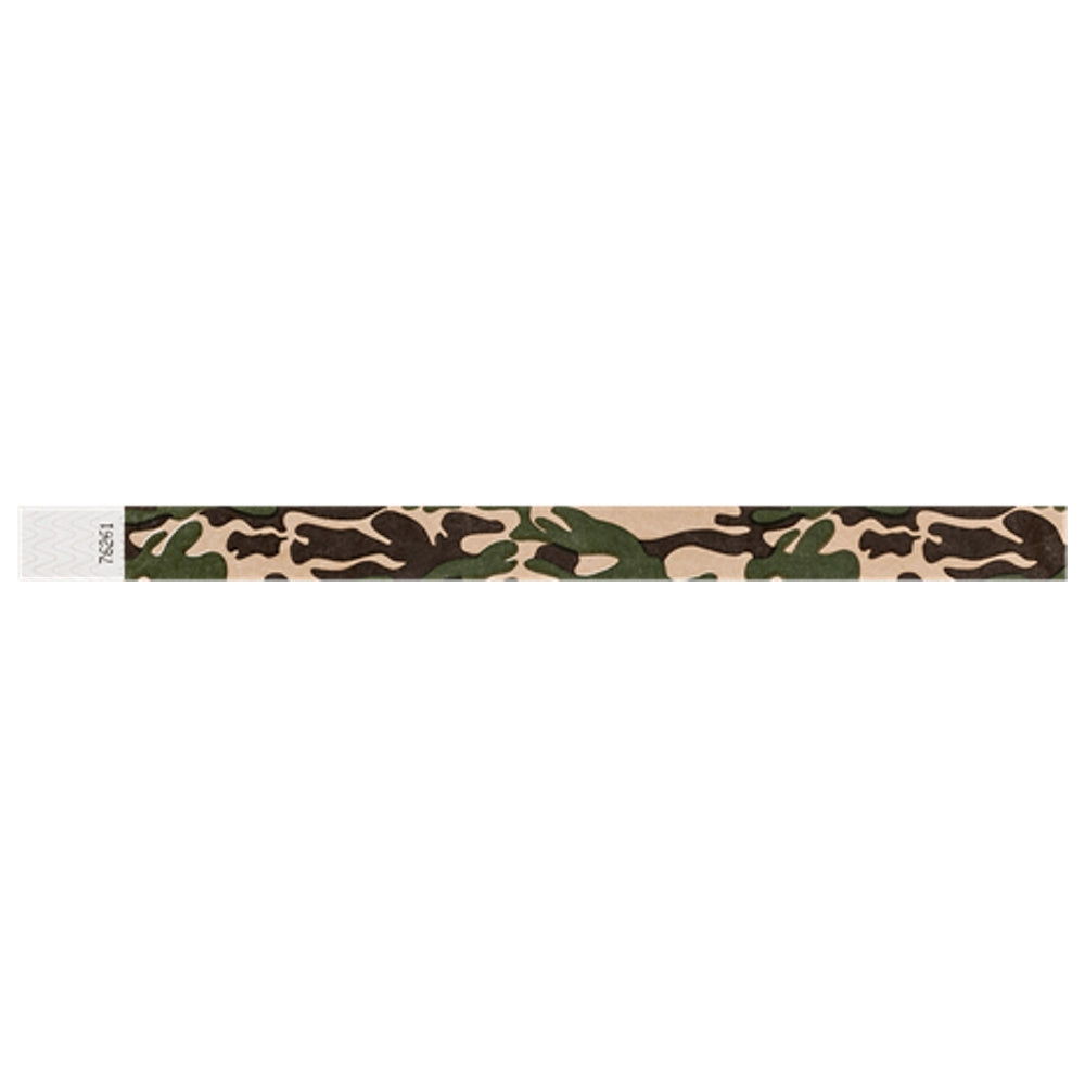 Camouflage-patterned tyvek wristband in army colours - flat version shown