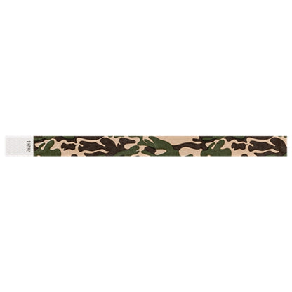 Camouflage-patterned tyvek wristband in army colours - flat version shown