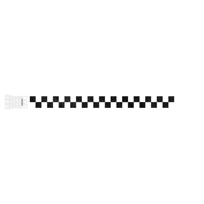 white and black checker pattern on a tyvek wristband