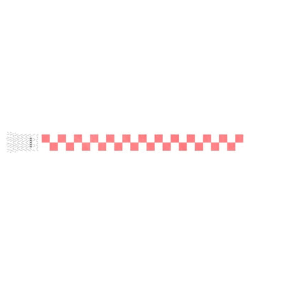 white and coral red checker pattern on a tyvek wristband