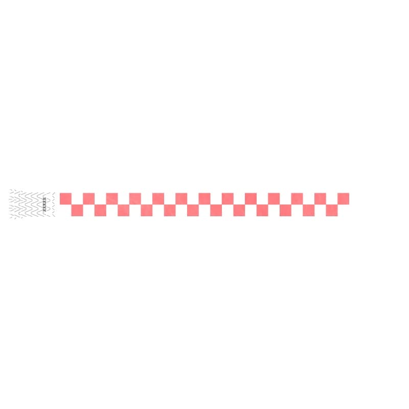 white and coral red checker pattern on a tyvek wristband