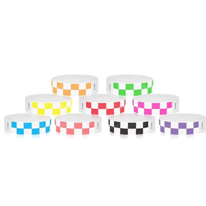 checkerboard patterns shown in white with neon orange, neon green, neon yellow, neon red, neon pink, neon blue, coral red, neon black and purple
