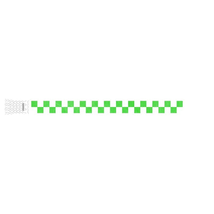 white and neon green checker pattern on a tyvek wristband