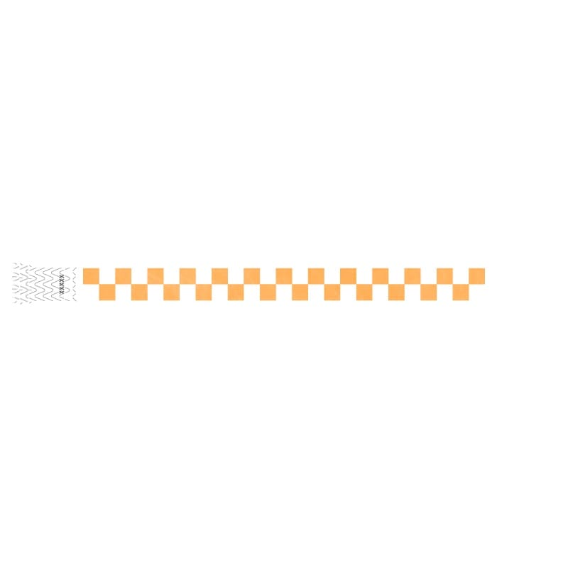 white and neon orange checker pattern on a tyvek wristband