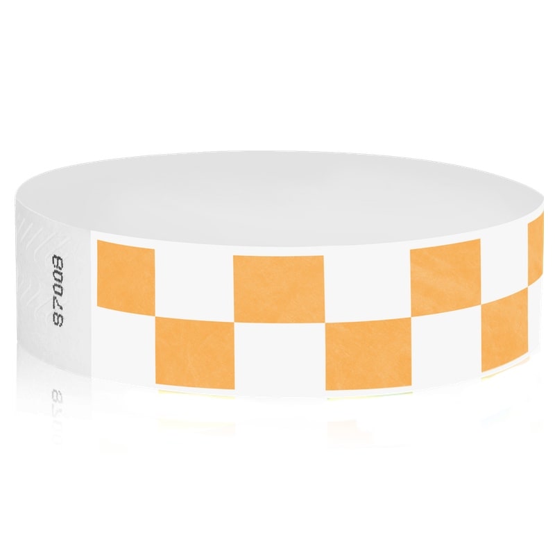 neon orange and white checkerboard tyvek wristband