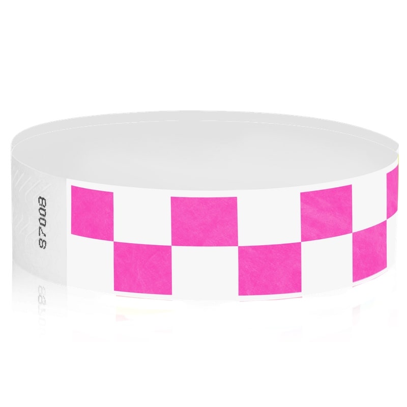 neon pink and white checkerboard tyvek wristband