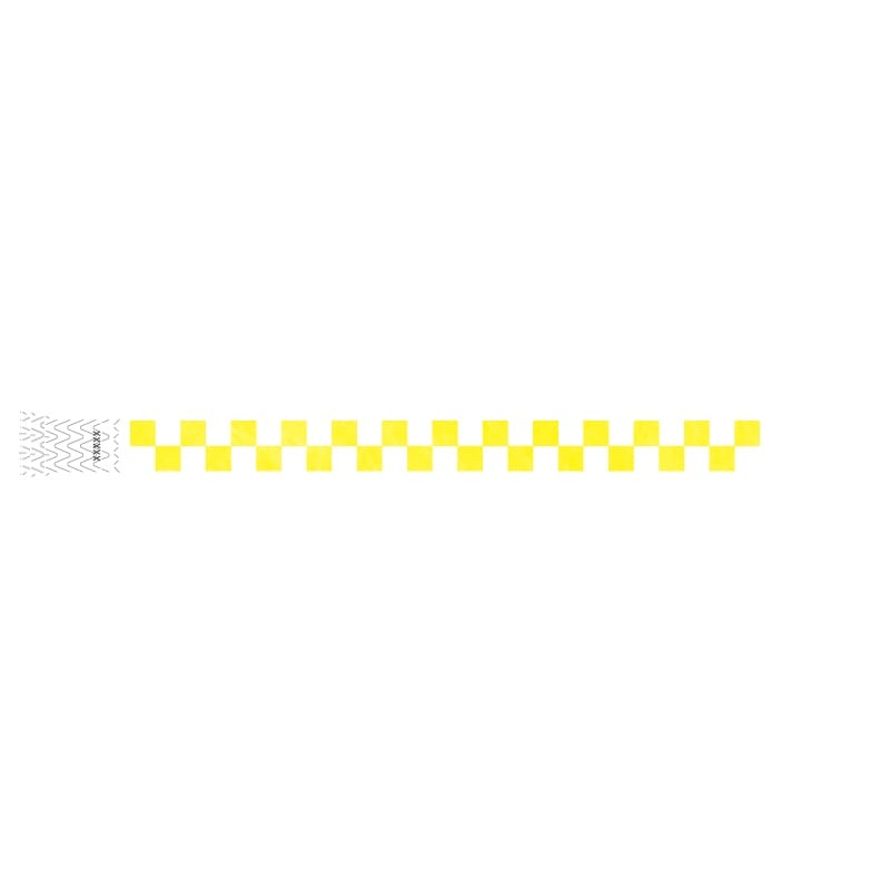 white and neon yellow checker pattern on a tyvek wristband