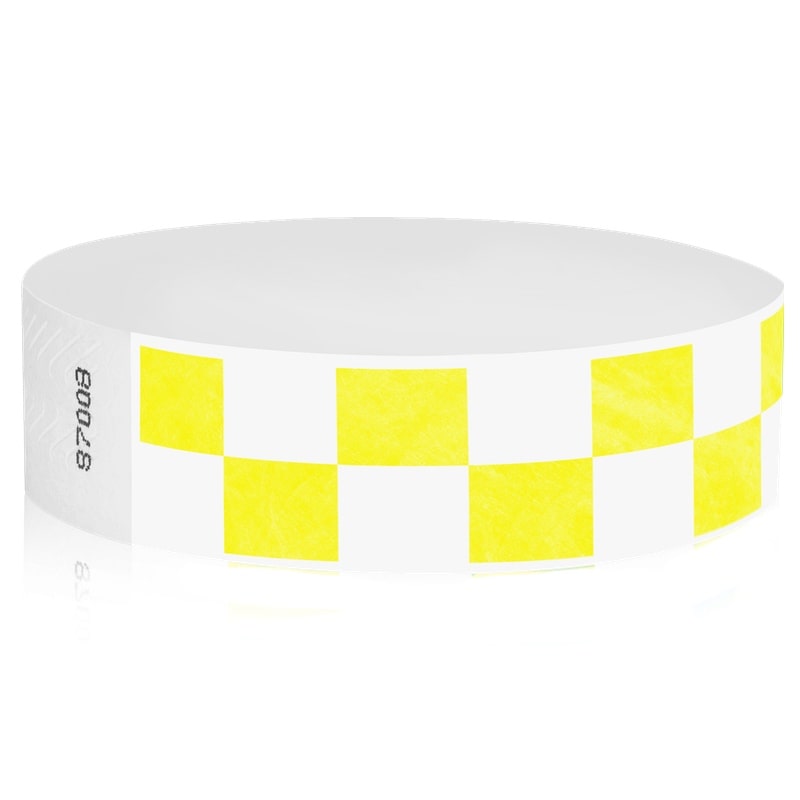 neon yellow and white checkerboard tyvek wristband