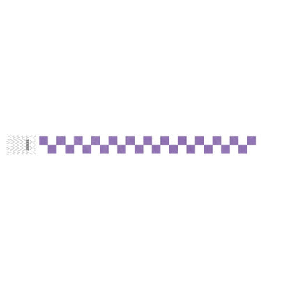 white and purple checker pattern on a tyvek wristband