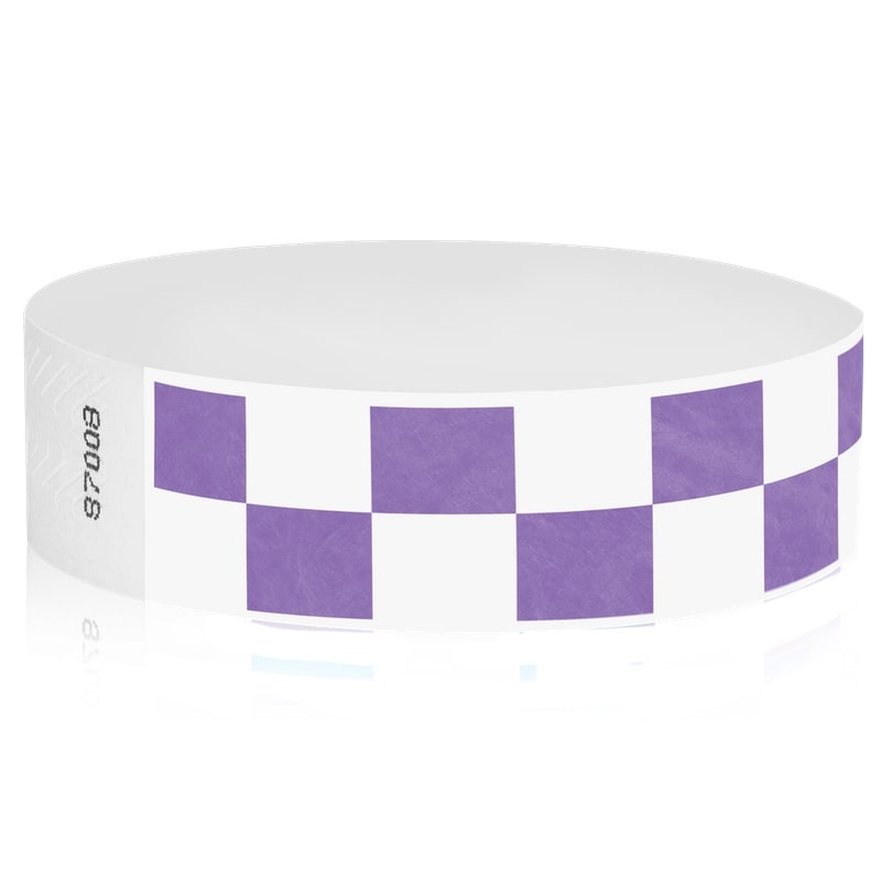 purple and white checkerboard tyvek wristband