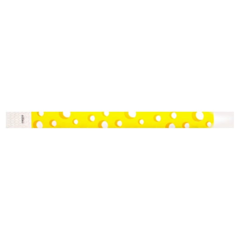 cheese pattern shown in yellow on a white tyvek wristband - flat version shown