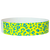  neon blue cheetah pattern on a neon yellow tyvek wristband - round version shown