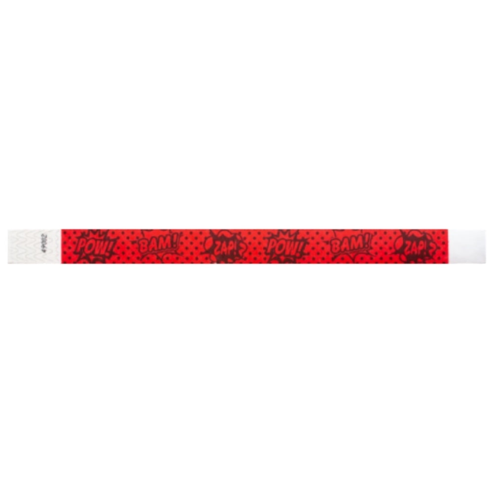 Neon Red tyvek wristband with 'POW!' and 'BAM!' text in black - flat version shown