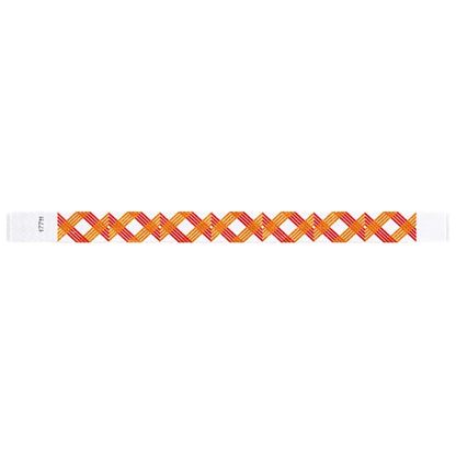 White wristband with neon red and neon orange xxx pattern - round version shown