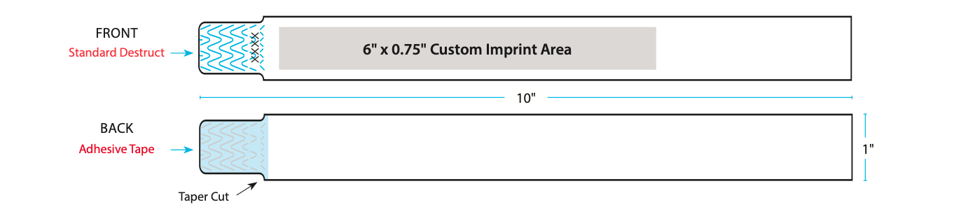 qwik fit tyvek 1" wristbands artwork template showing imprint area