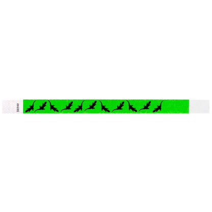 Neon green wristband with black geckos - shown as a flat wristband 