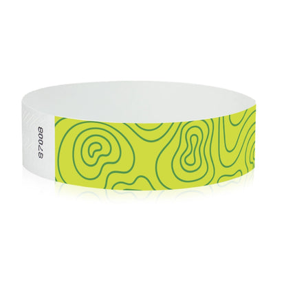 lime green tyvek wristband with kelly green topographic map design - round version shown