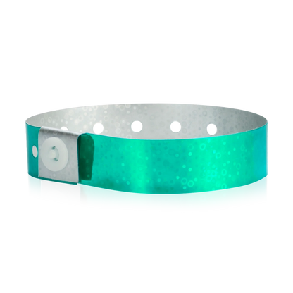 Plastic holographic wristband in aqua - round version shown 
