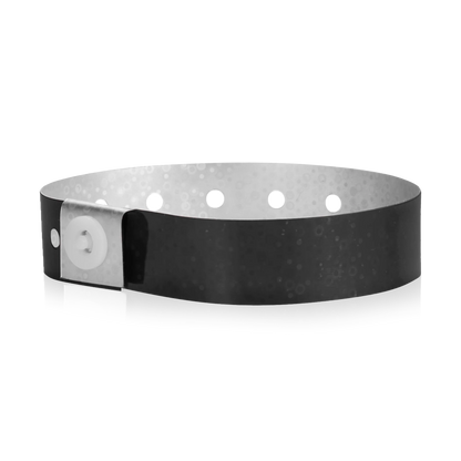 plastic holographic wristband in black - shown in round