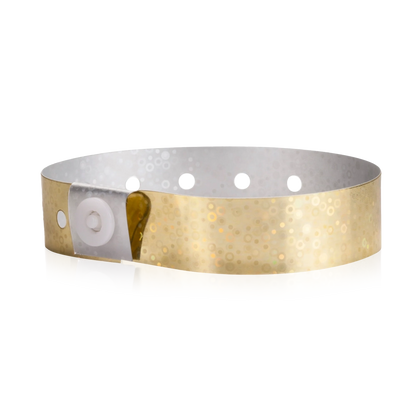 plastic holographic wristband in gold - shown in round