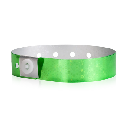 Plastic holographic wristband in green - round version shown 