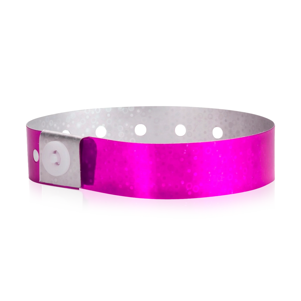 Plastic holographic wristband in pink - round version shown 