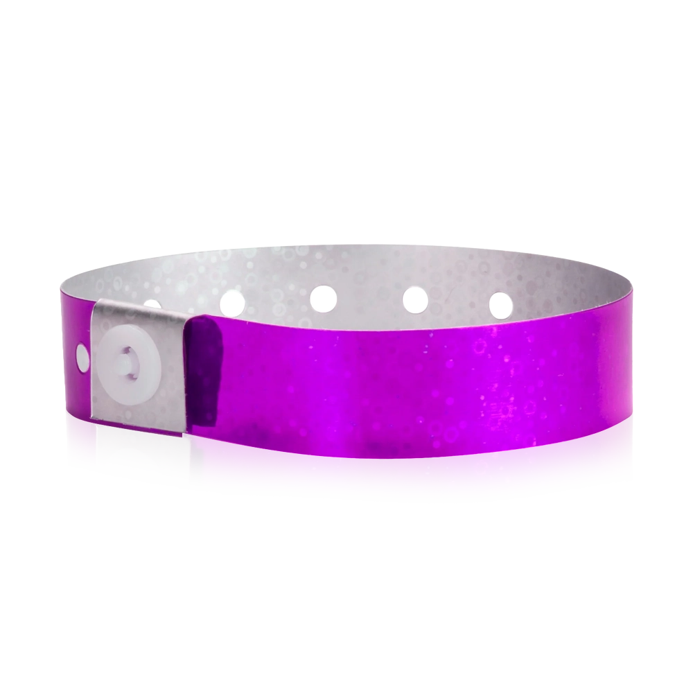 plastic holographic wristband in pink - shown in round