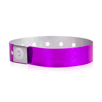 plastic holographic wristband in pink - shown in round