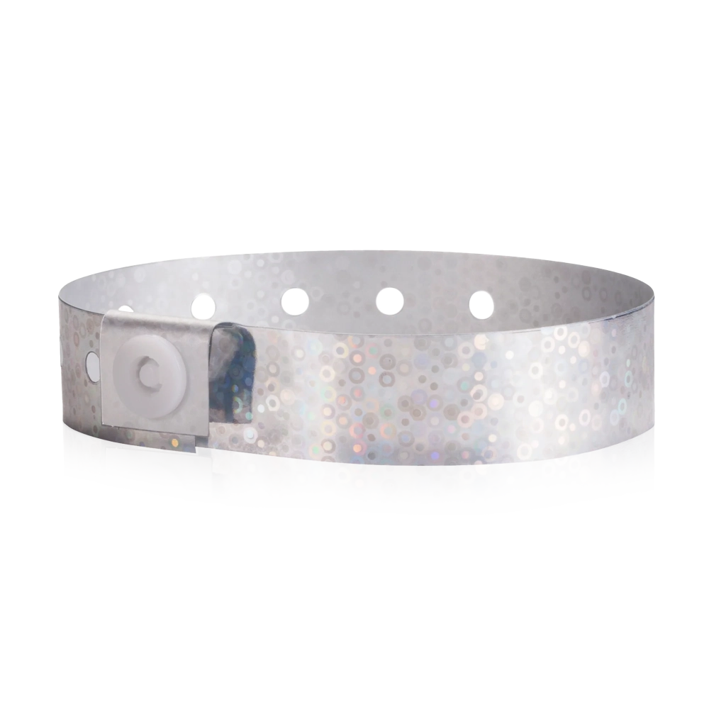 Plastic holographic wristband in silver - round version shown 