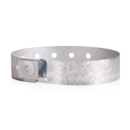 plastic holographic wristband in silver - shown in round