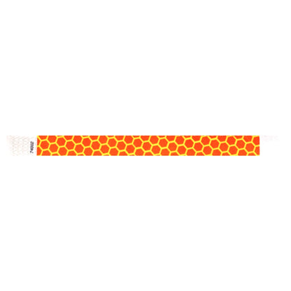 neon orange tyvek wristband with neon yellow honeycomb pattern - Flat version shown
