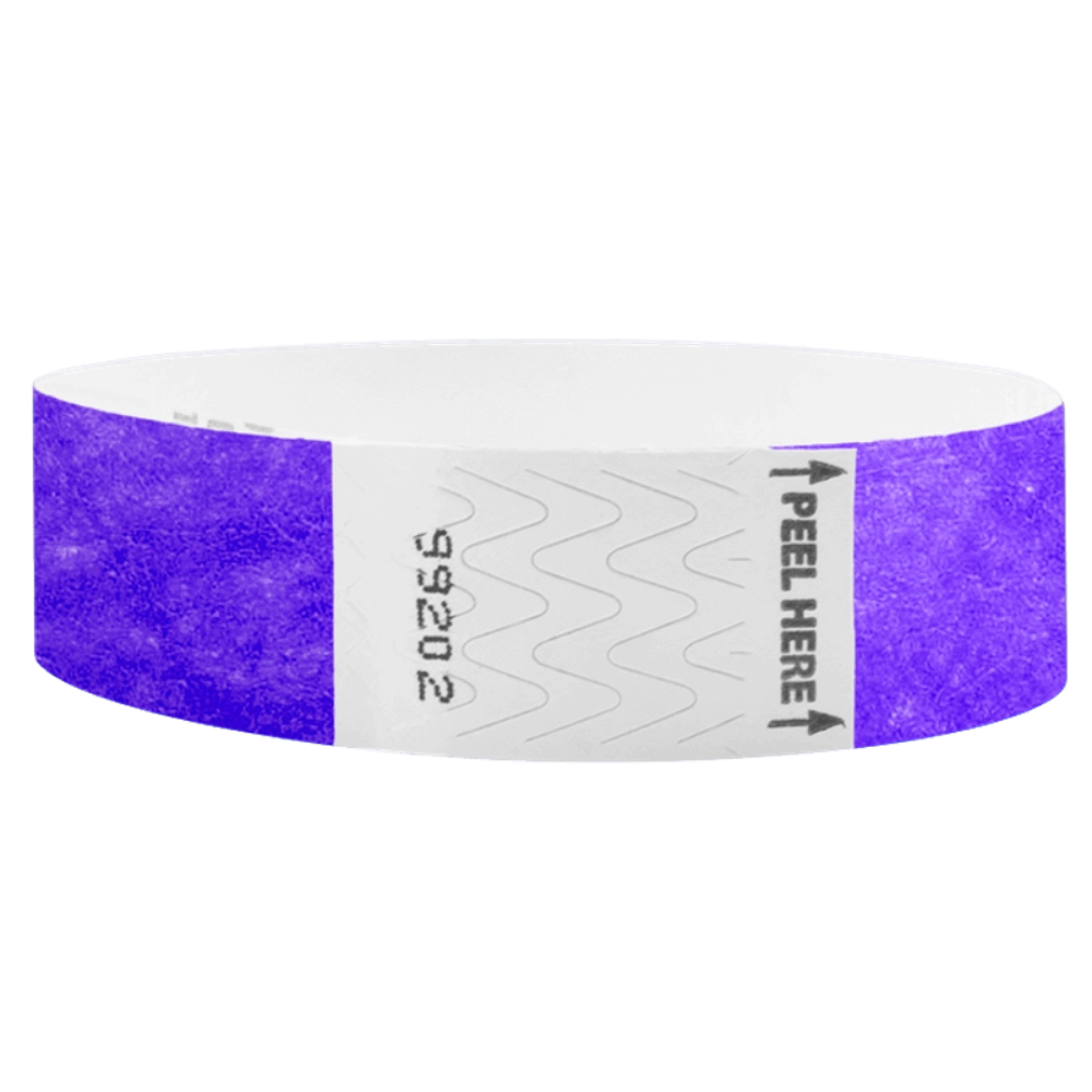 Litter Free Tyvek 3/4 Wristband Solid Neon purple -  round version shown