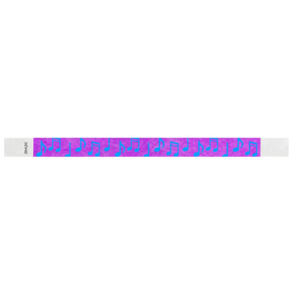 pantone purple tyvek wristband with neon blue music notes - flat version shown