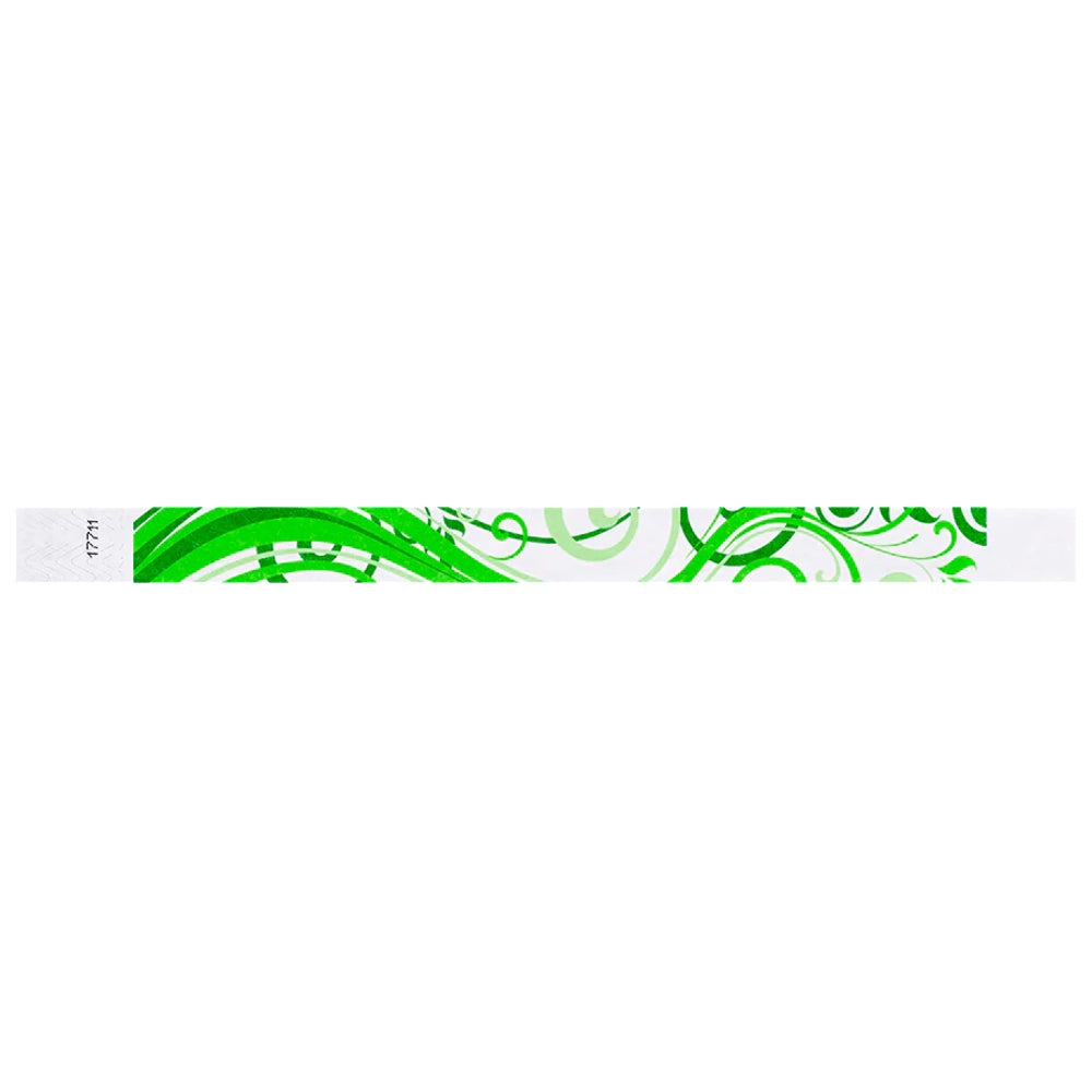 White tyvek wristband with kelly green neon green pattern - flat version shown