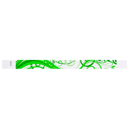 White tyvek wristband with kelly green neon green pattern - flat version shown