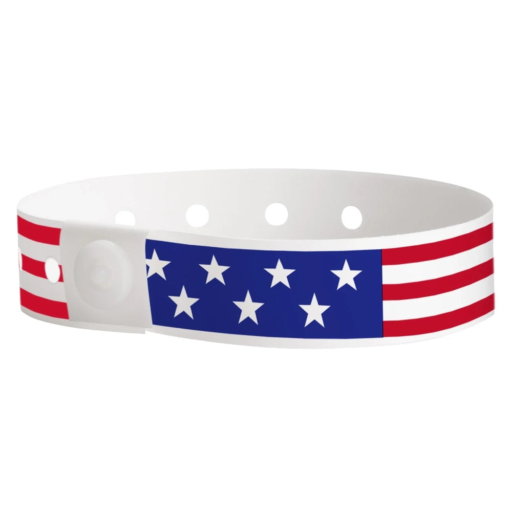 Plastic wristband with the american flag printed - shown in round 